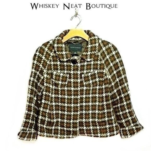 Banana Republic Brown Black Houndstooth Tweed Cape Jacket Size XS  6 0026 - Picture 1 of 5